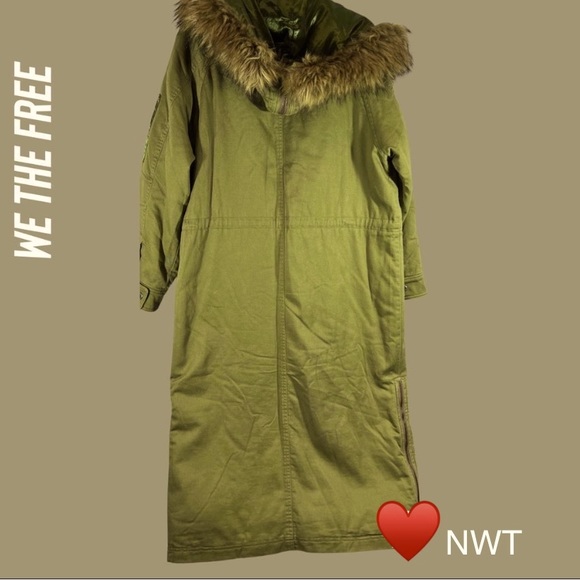 🍂 Free People Farrah Military long Parka Coat Warm Winter Jacket Faux Fur - Picture 13 of 15